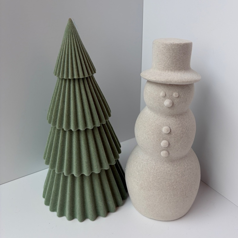Target Wondershop Flocked Snowman Tree Fuzzy Faux Velvet Christmas Decor Set 2